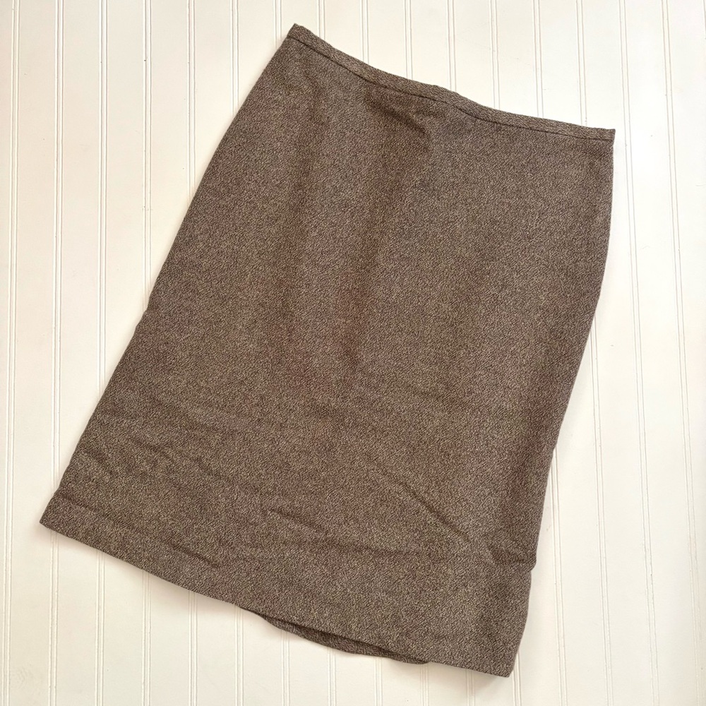 French Connection Brown and Metallic Gold Pencil Skirt, Knee-Length, size 10